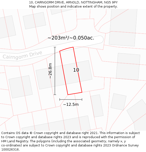 10, CAIRNGORM DRIVE, ARNOLD, NOTTINGHAM, NG5 9PY: Plot and title map