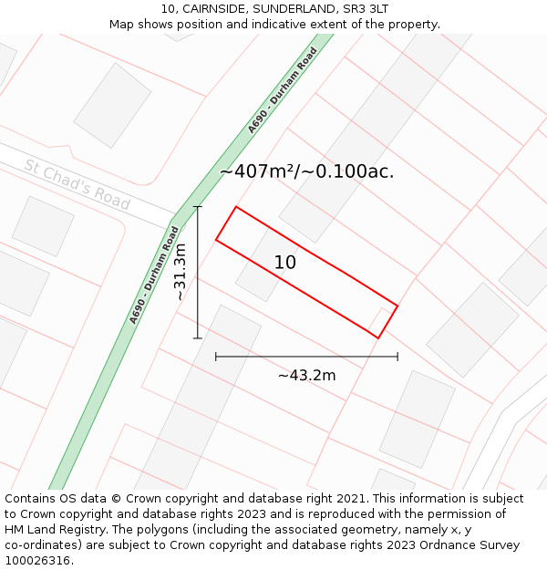 10, CAIRNSIDE, SUNDERLAND, SR3 3LT: Plot and title map