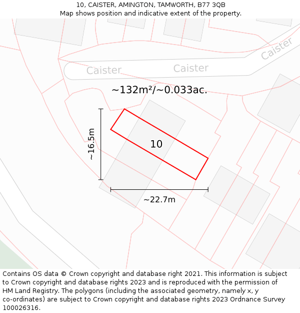10, CAISTER, AMINGTON, TAMWORTH, B77 3QB: Plot and title map