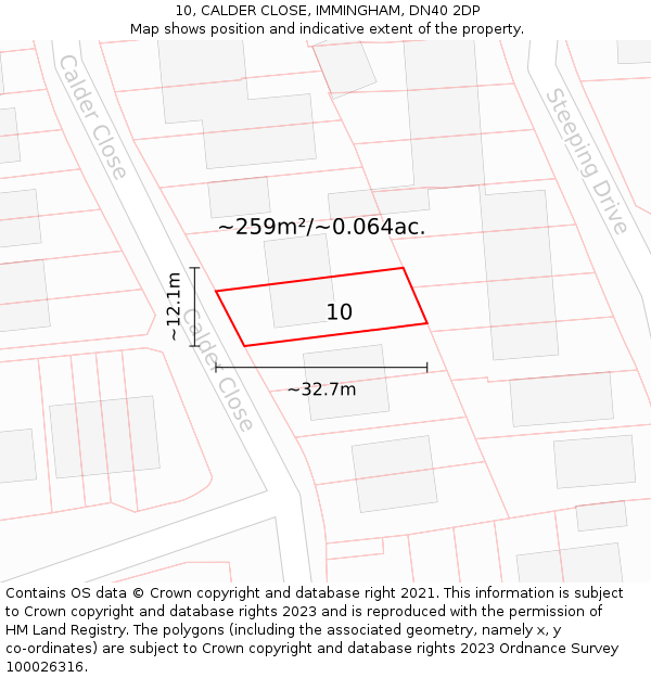 10, CALDER CLOSE, IMMINGHAM, DN40 2DP: Plot and title map