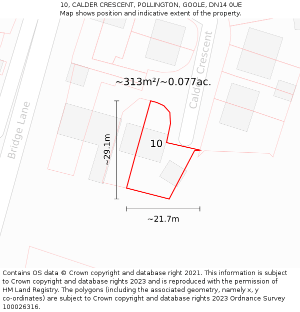 10, CALDER CRESCENT, POLLINGTON, GOOLE, DN14 0UE: Plot and title map