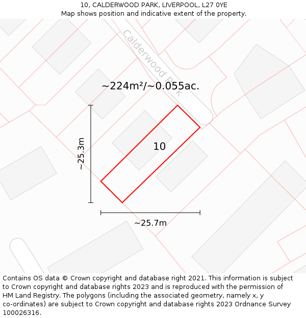 10, CALDERWOOD PARK, LIVERPOOL, L27 0YE: Plot and title map