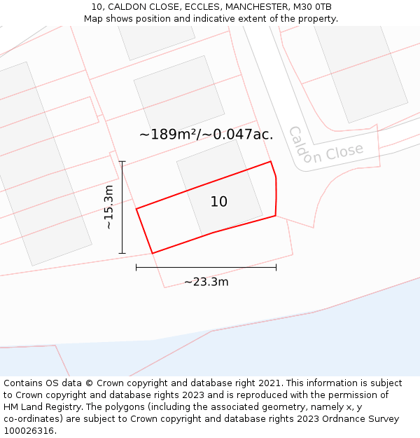 10, CALDON CLOSE, ECCLES, MANCHESTER, M30 0TB: Plot and title map