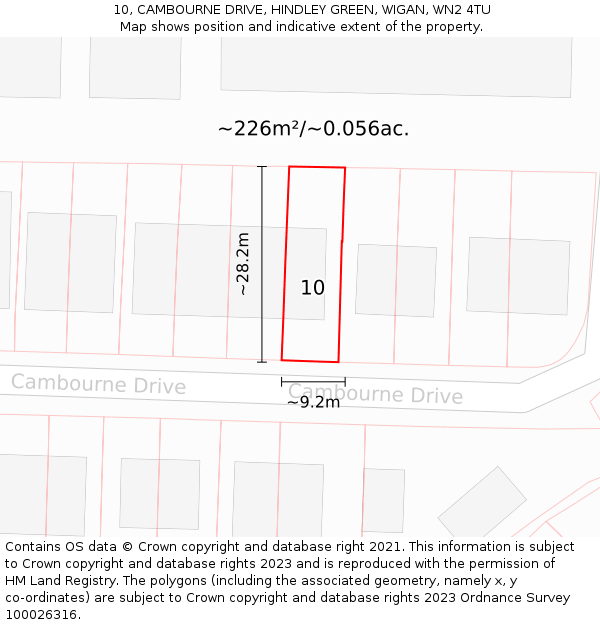 10, CAMBOURNE DRIVE, HINDLEY GREEN, WIGAN, WN2 4TU: Plot and title map