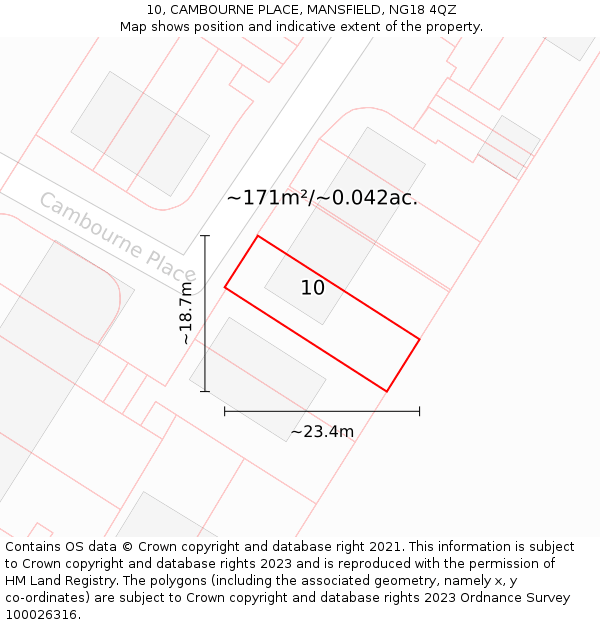 10, CAMBOURNE PLACE, MANSFIELD, NG18 4QZ: Plot and title map