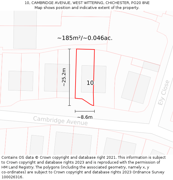 10, CAMBRIDGE AVENUE, WEST WITTERING, CHICHESTER, PO20 8NE: Plot and title map