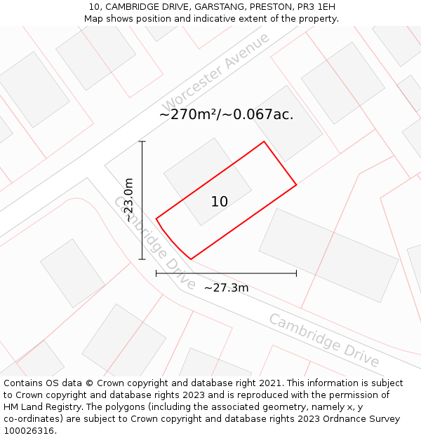 10, CAMBRIDGE DRIVE, GARSTANG, PRESTON, PR3 1EH: Plot and title map