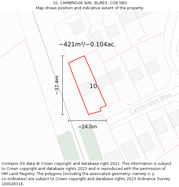 10, CAMBRIDGE WAY, BURES, CO8 5BG: Plot and title map