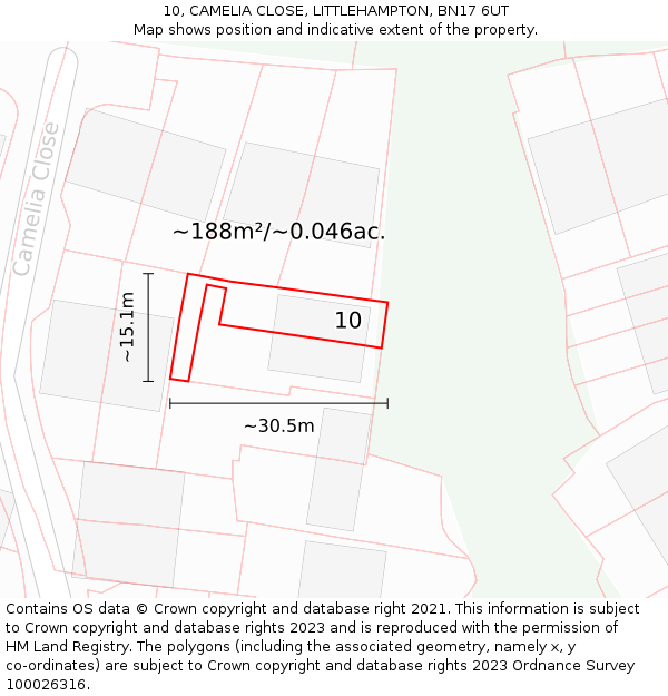 10, CAMELIA CLOSE, LITTLEHAMPTON, BN17 6UT: Plot and title map
