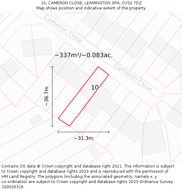 10, CAMERON CLOSE, LEAMINGTON SPA, CV32 7DZ: Plot and title map