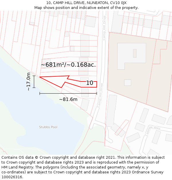 10, CAMP HILL DRIVE, NUNEATON, CV10 0JX: Plot and title map