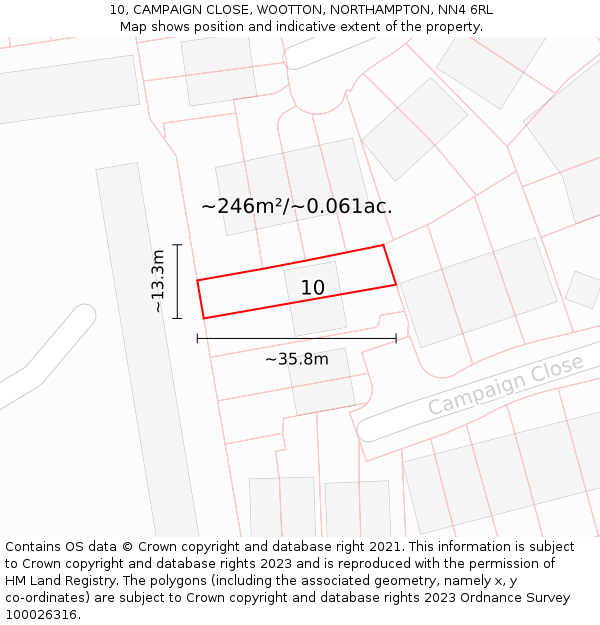 10, CAMPAIGN CLOSE, WOOTTON, NORTHAMPTON, NN4 6RL: Plot and title map