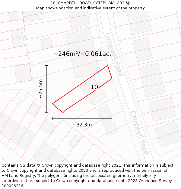 10, CAMPBELL ROAD, CATERHAM, CR3 5JL: Plot and title map