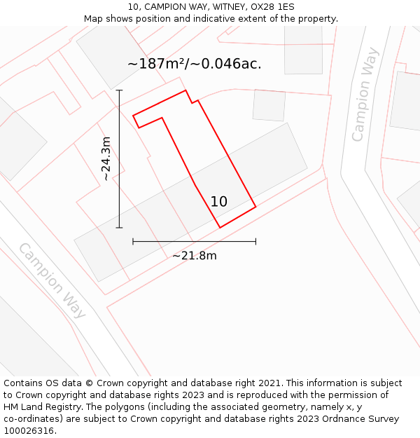 10, CAMPION WAY, WITNEY, OX28 1ES: Plot and title map