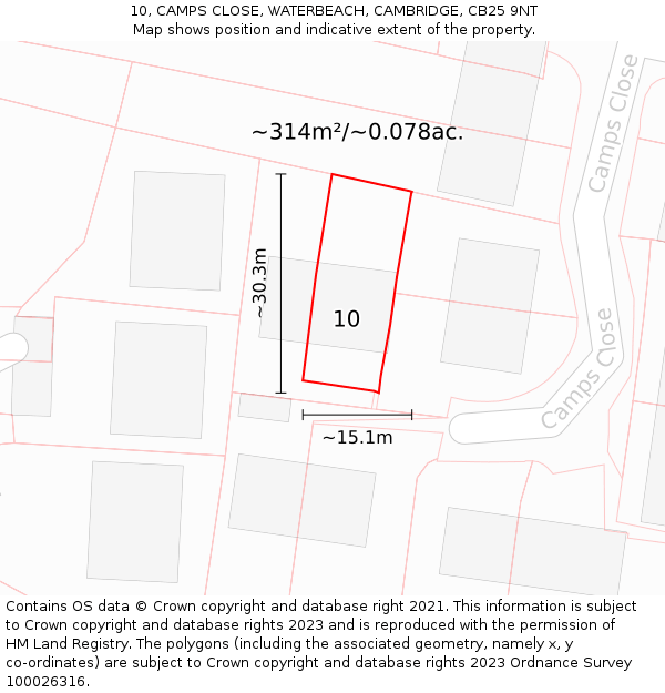 10, CAMPS CLOSE, WATERBEACH, CAMBRIDGE, CB25 9NT: Plot and title map