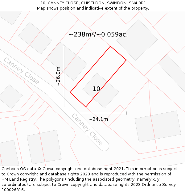 10, CANNEY CLOSE, CHISELDON, SWINDON, SN4 0PF: Plot and title map