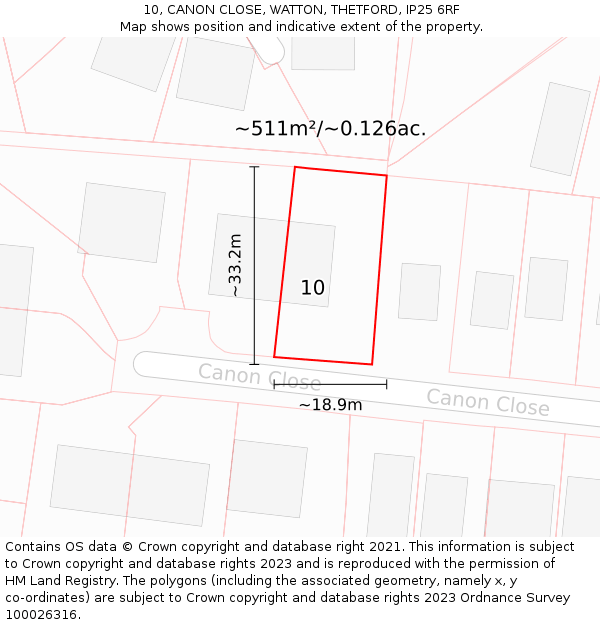 10, CANON CLOSE, WATTON, THETFORD, IP25 6RF: Plot and title map