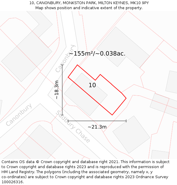 10, CANONBURY, MONKSTON PARK, MILTON KEYNES, MK10 9PY: Plot and title map