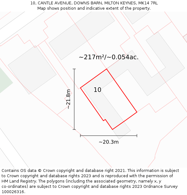 10, CANTLE AVENUE, DOWNS BARN, MILTON KEYNES, MK14 7RL: Plot and title map