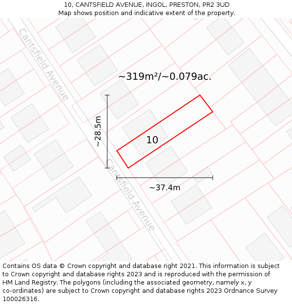 10, CANTSFIELD AVENUE, INGOL, PRESTON, PR2 3UD: Plot and title map
