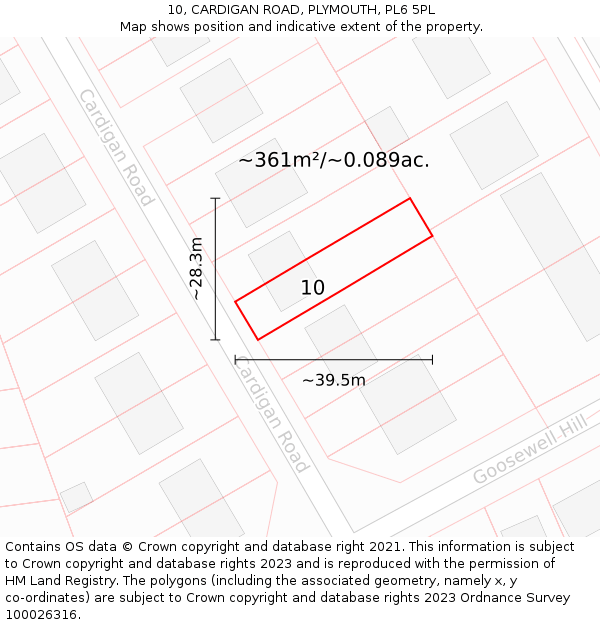 10, CARDIGAN ROAD, PLYMOUTH, PL6 5PL: Plot and title map