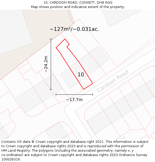 10, CARDOON ROAD, CONSETT, DH8 6GG: Plot and title map