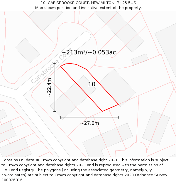 10, CARISBROOKE COURT, NEW MILTON, BH25 5US: Plot and title map