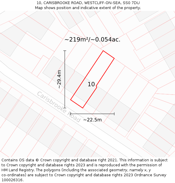 10, CARISBROOKE ROAD, WESTCLIFF-ON-SEA, SS0 7DU: Plot and title map