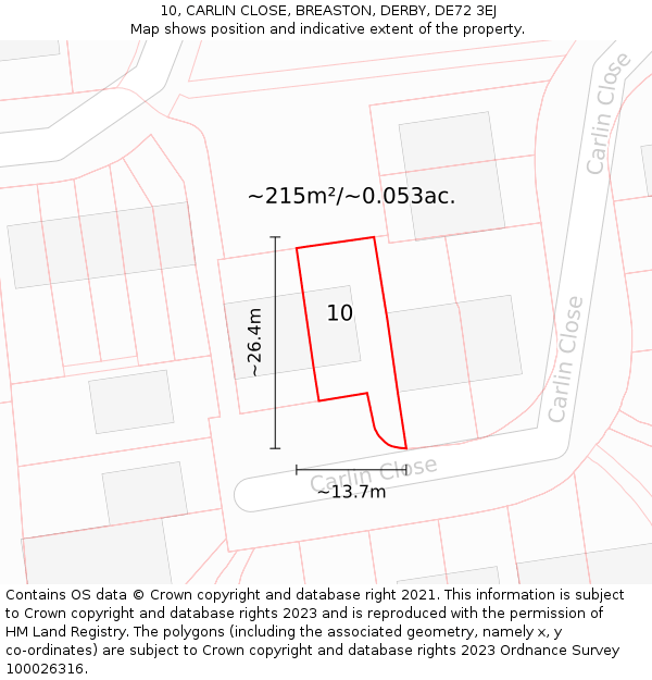 10, CARLIN CLOSE, BREASTON, DERBY, DE72 3EJ: Plot and title map