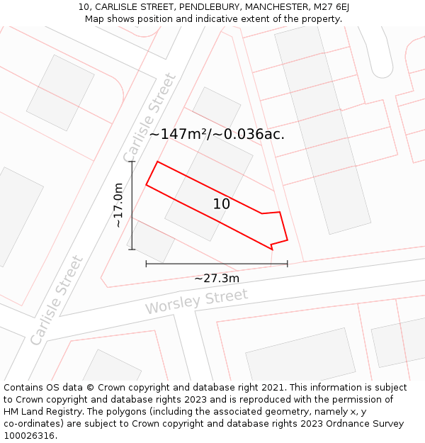 10, CARLISLE STREET, PENDLEBURY, MANCHESTER, M27 6EJ: Plot and title map