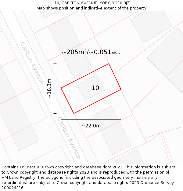 10, CARLTON AVENUE, YORK, YO10 3JZ: Plot and title map