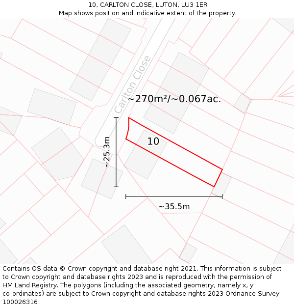 10, CARLTON CLOSE, LUTON, LU3 1ER: Plot and title map