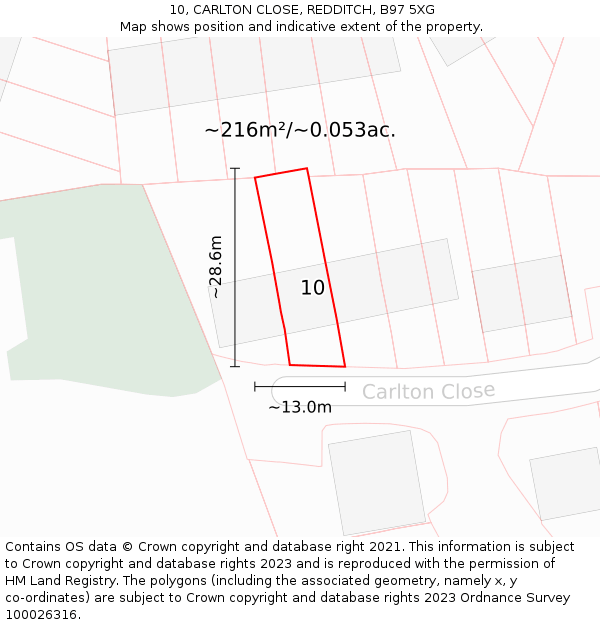 10, CARLTON CLOSE, REDDITCH, B97 5XG: Plot and title map