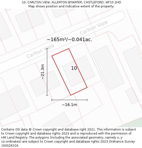 10, CARLTON VIEW, ALLERTON BYWATER, CASTLEFORD, WF10 2HD: Plot and title map