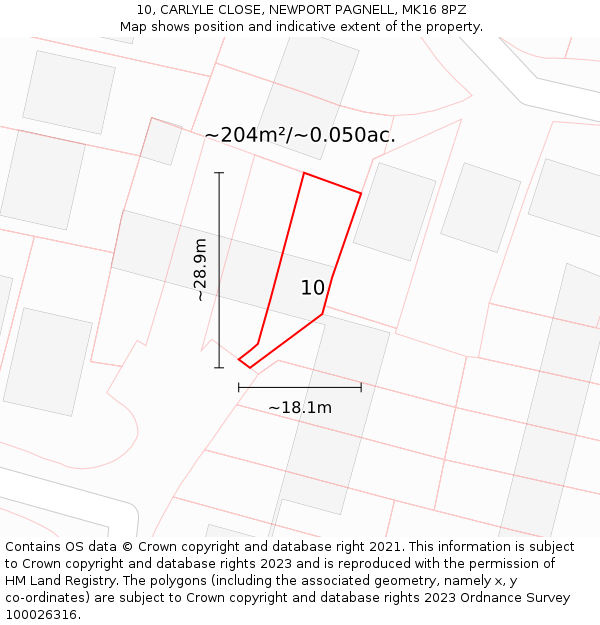 10, CARLYLE CLOSE, NEWPORT PAGNELL, MK16 8PZ: Plot and title map
