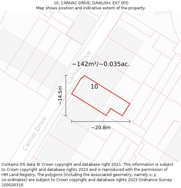 10, CARNAC DRIVE, DAWLISH, EX7 0FD: Plot and title map