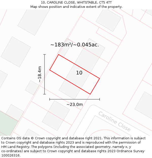10, CAROLINE CLOSE, WHITSTABLE, CT5 4TT: Plot and title map