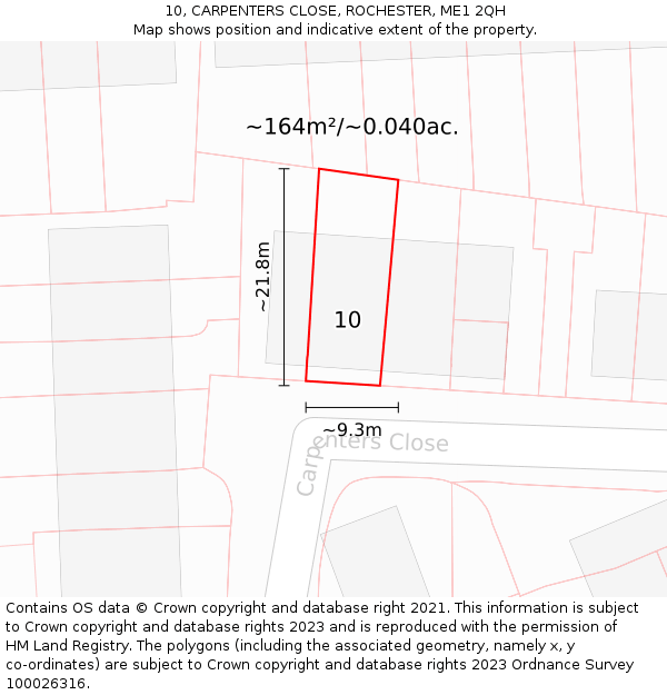 10, CARPENTERS CLOSE, ROCHESTER, ME1 2QH: Plot and title map
