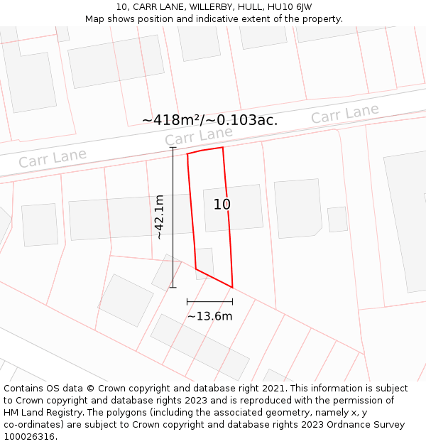 10, CARR LANE, WILLERBY, HULL, HU10 6JW: Plot and title map