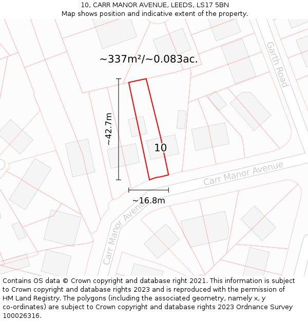 10, CARR MANOR AVENUE, LEEDS, LS17 5BN: Plot and title map