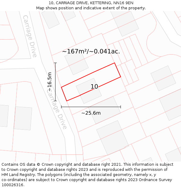 10, CARRIAGE DRIVE, KETTERING, NN16 9EN: Plot and title map