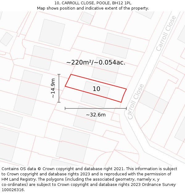 10, CARROLL CLOSE, POOLE, BH12 1PL: Plot and title map