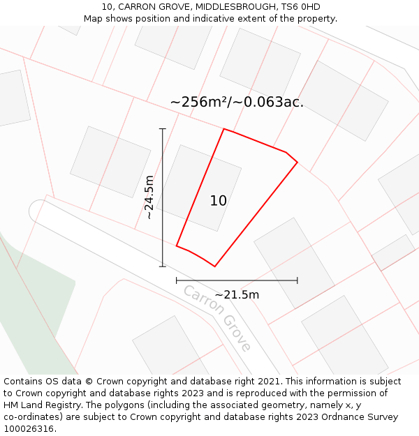 10, CARRON GROVE, MIDDLESBROUGH, TS6 0HD: Plot and title map