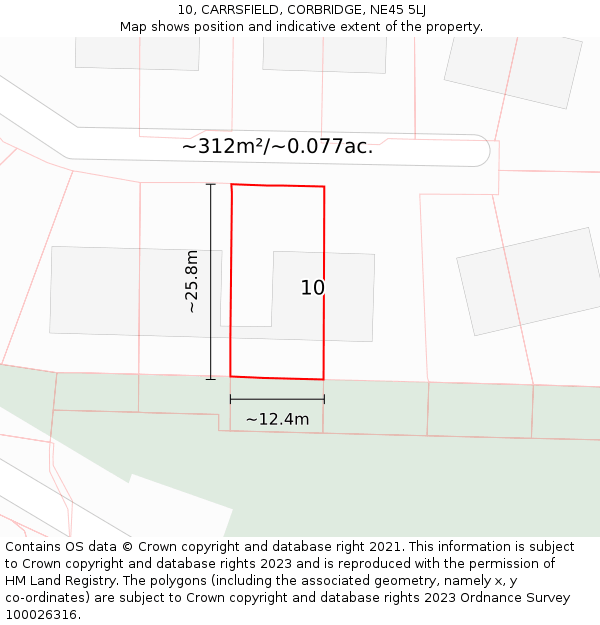 10, CARRSFIELD, CORBRIDGE, NE45 5LJ: Plot and title map