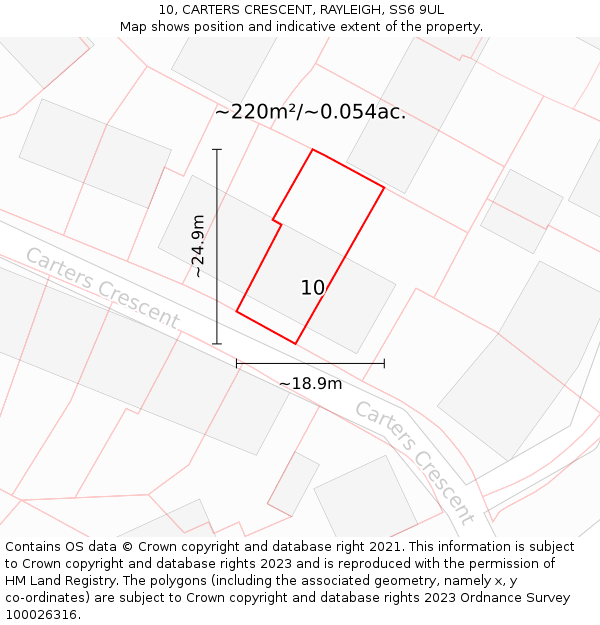 10, CARTERS CRESCENT, RAYLEIGH, SS6 9UL: Plot and title map