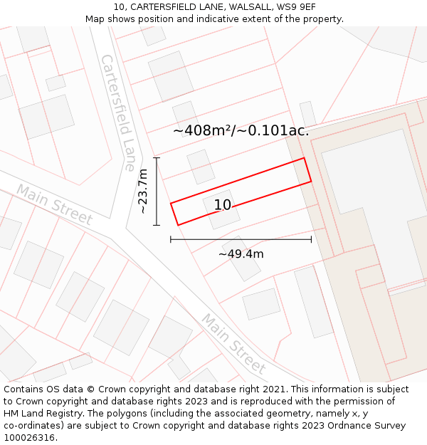 10, CARTERSFIELD LANE, WALSALL, WS9 9EF: Plot and title map