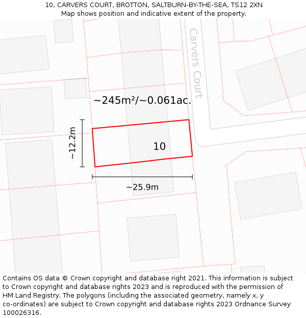 10, CARVERS COURT, BROTTON, SALTBURN-BY-THE-SEA, TS12 2XN: Plot and title map