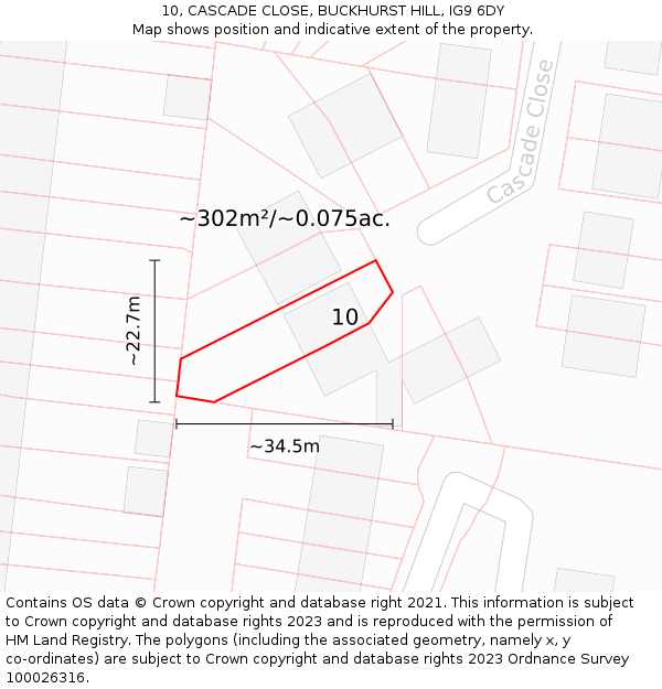10, CASCADE CLOSE, BUCKHURST HILL, IG9 6DY: Plot and title map