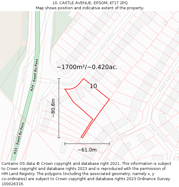 10, CASTLE AVENUE, EPSOM, KT17 2PQ: Plot and title map