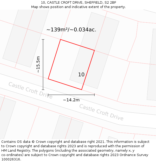 10, CASTLE CROFT DRIVE, SHEFFIELD, S2 2BF: Plot and title map